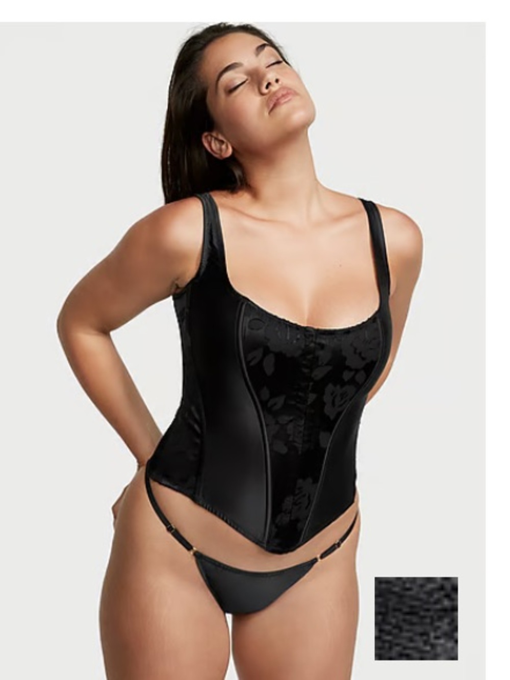 NWT Very Sexy VS Archives Burnout Satin Corset Floral Satin Corset Top Black Siz
